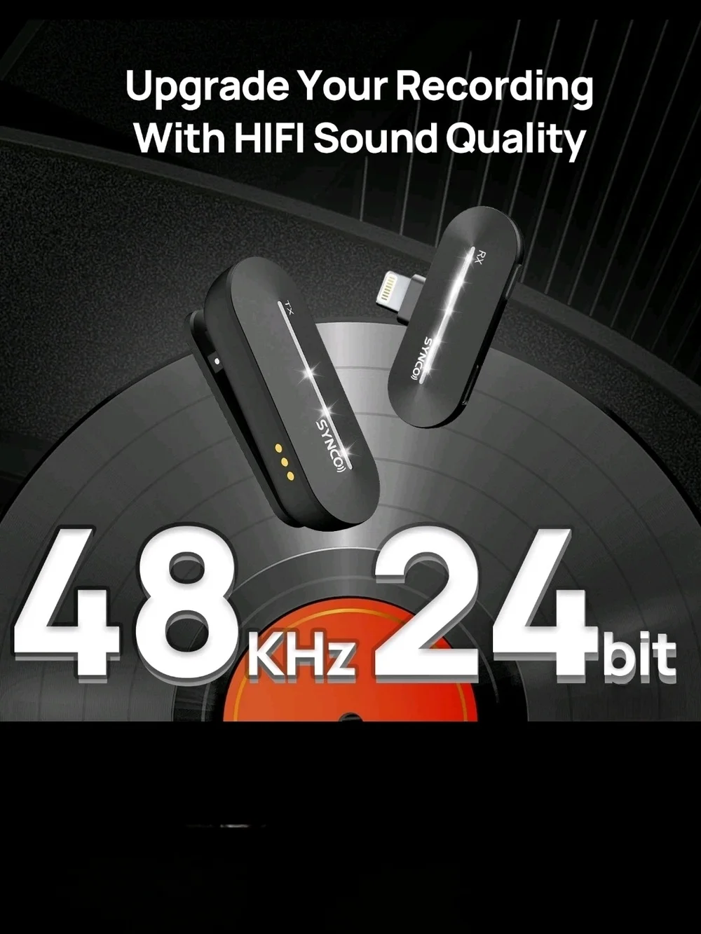 Black Wireless Lavalier Microphone System for Smartphones